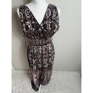 Ashley Stewart Brown Paisley Sleeveless Jumpsuit With Elastic Waist Size 18 Pre-